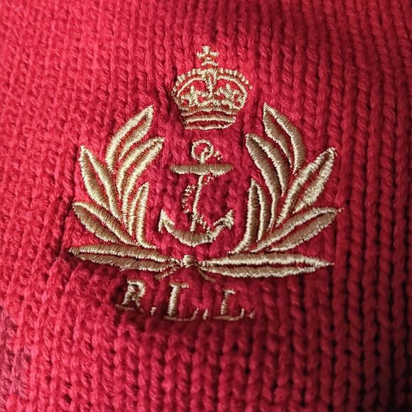Ralph Lauren Jeans Company XL Sweater Red Turtleneck Gold Anchor Crest Nautical - Picture 3 of 15